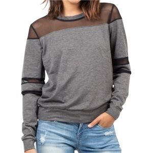 Bozzolo Black Mesh Detail Grey Gray Long Sleeve Top Women's Size S